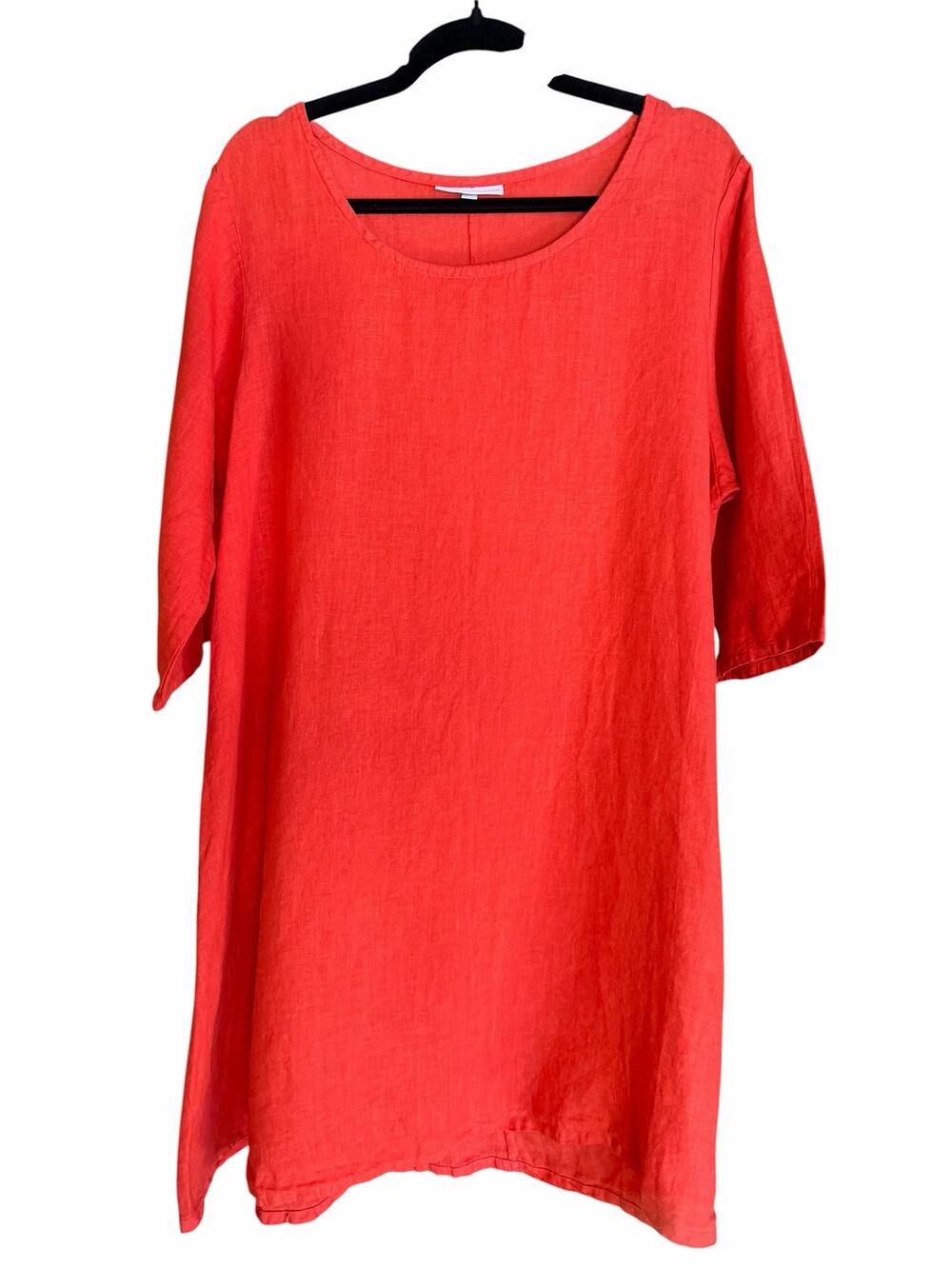 Bryn Walker Linen Dress M Tomato Red Lagenlook A-Line Made in USA Coastal Resort